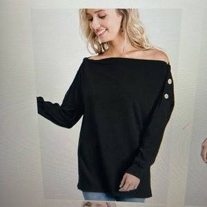 Heimish USA plus size Black Solid Top with decorative buttons